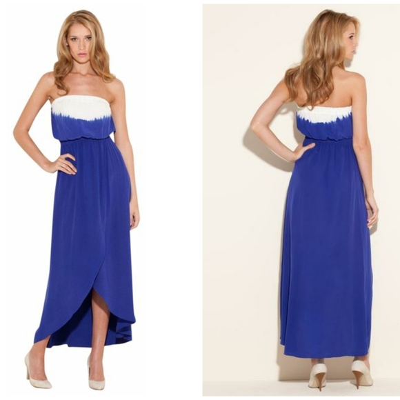 Guess "Lexy" Blue Ombre Silk High-Low Maxi Dress - Picture 1 of 8